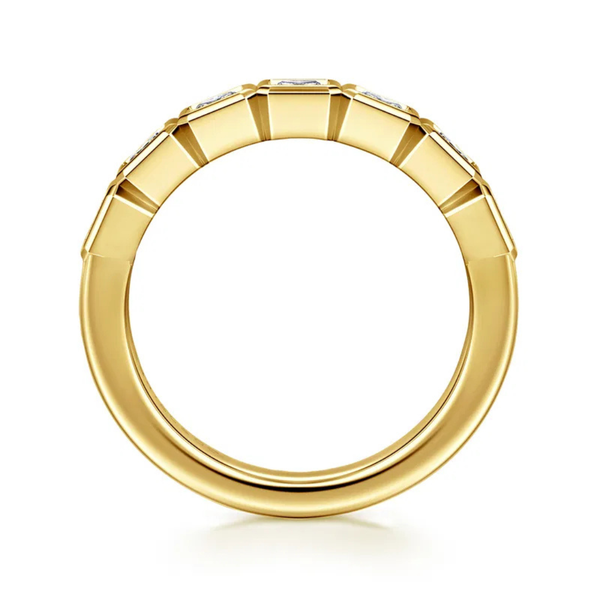 Gabriel & Co. Contemporary 14K Yellow Gold Lyricah 7 Stone Bezel Princess Cut Diamond Wedding Band Image 2 SVS Fine Jewelry Oceanside, NY