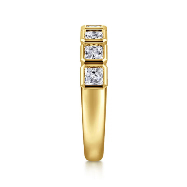 Gabriel & Co. Contemporary 14K Yellow Gold Lyricah 7 Stone Bezel Princess Cut Diamond Wedding Band Image 4 SVS Fine Jewelry Oceanside, NY