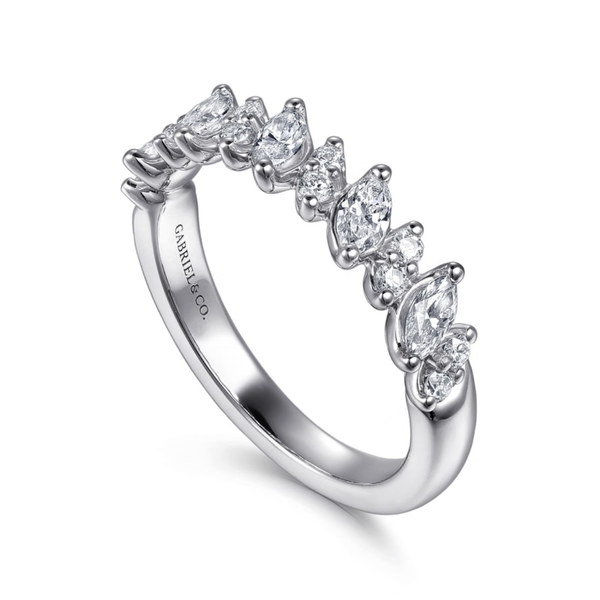 Gabriel & Co. Contemporary 14K White Gold Anna Prong Set Marquise and Round Diamond Wedding Band Image 3 SVS Fine Jewelry Oceanside, NY