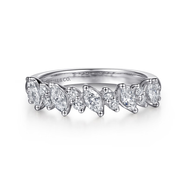 Gabriel & Co. Contemporary 14K White Gold Anna Prong Set Marquise and Round Diamond Wedding Band SVS Fine Jewelry Oceanside, NY