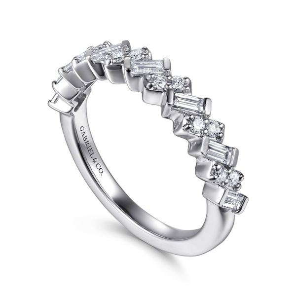 Gabriel & Co. Contemporary 14K White Gold Llana Baguette and Round Diamond Wedding Band Image 3 SVS Fine Jewelry Oceanside, NY