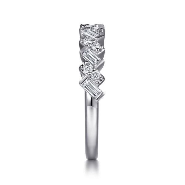 Gabriel & Co. Contemporary 14K White Gold Llana Baguette and Round Diamond Wedding Band Image 4 SVS Fine Jewelry Oceanside, NY