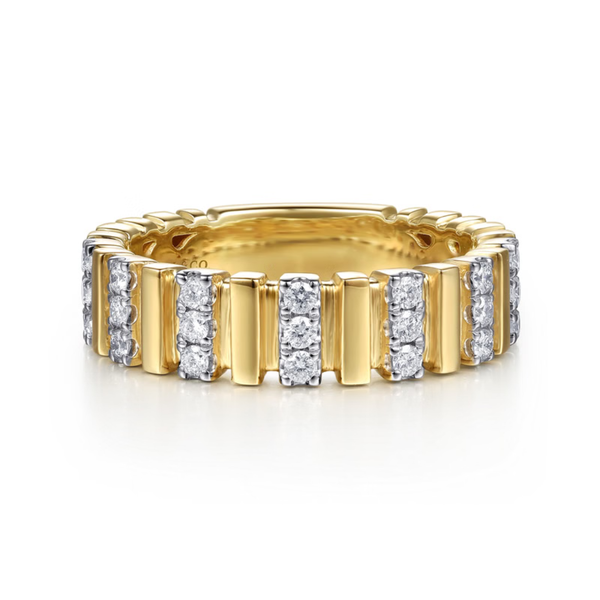 Gabriel & Co. Contemporary 14K Yellow Gold Jay U Setting Diamond Wedding Band SVS Fine Jewelry Oceanside, NY