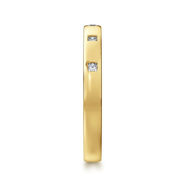 Gabriel & Co. Contemporary 14K Yellow Gold Evadelle Bezel Set Princess Cut Diamond Wedding Band Image 4 SVS Fine Jewelry Oceanside, NY