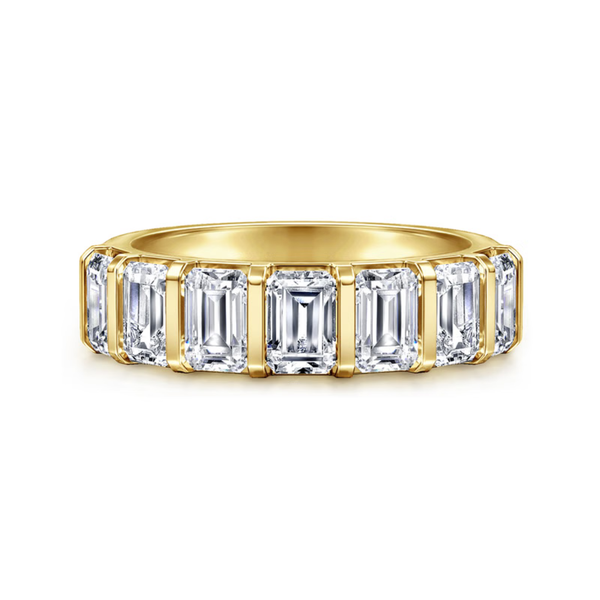 Gabriel & Co. Contemporary 14K Yellow Gold Calyra Emerald Cut Diamond Wedding Band SVS Fine Jewelry Oceanside, NY