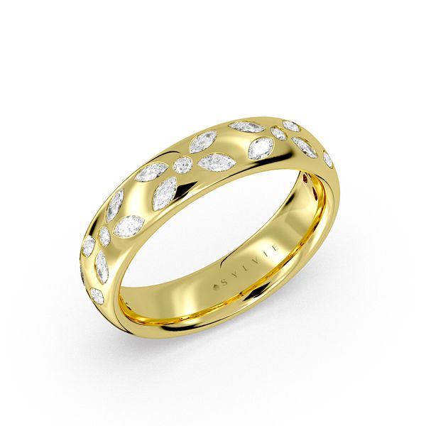 Sylvie Tulira Yellow Gold Floral Diamond Wedding Band SVS Fine Jewelry Oceanside, NY