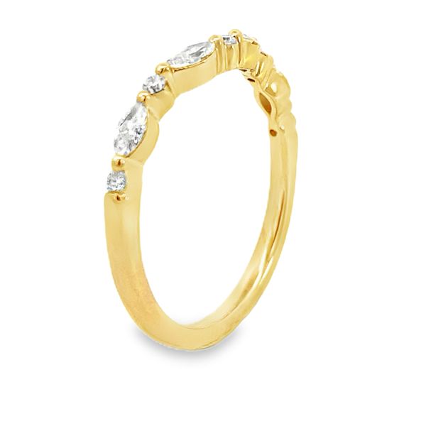 Curved lab grown diamond wedding band with marquise and round diamonds, 0.35ctw, in 14K yellow gold, alternate view
