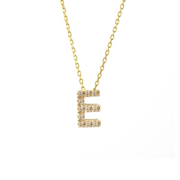 Yellow Gold And Diamond 'E' Initial Necklace SVS Fine Jewelry Oceanside, NY