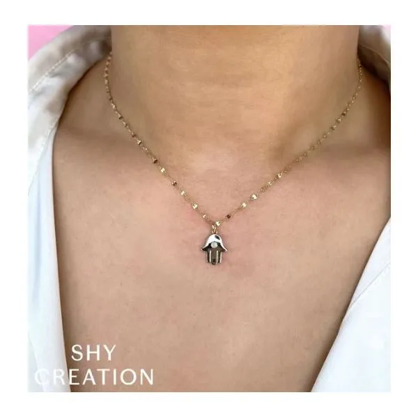 Shy Creation Yellow Gold Diamond Hamsa Necklace Image 2 SVS Fine Jewelry Oceanside, NY