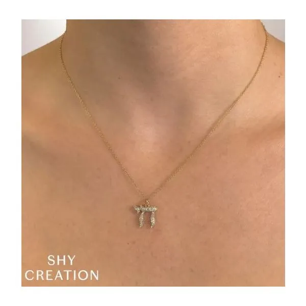 Shy Creation Yellow Gold Diamond Chai Necklace Image 2 SVS Fine Jewelry Oceanside, NY