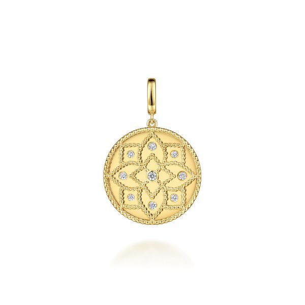 Gabriel & Co. Bujukan Yellow Gold Medallion Pendant SVS Fine Jewelry Oceanside, NY