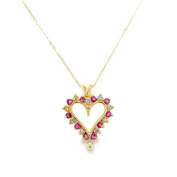 Yellow Gold, Ruby, And Diamond Heart Pendant, 18