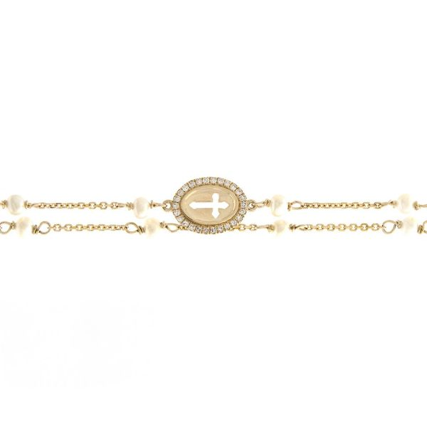 14K Yellow Gold, Pearl, & Diamond Bracelet Image 2 SVS Fine Jewelry Oceanside, NY