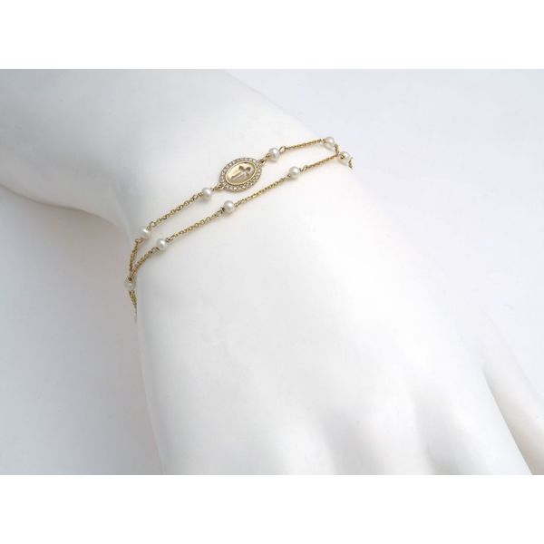 14K Yellow Gold, Pearl, & Diamond Bracelet Image 3 SVS Fine Jewelry Oceanside, NY