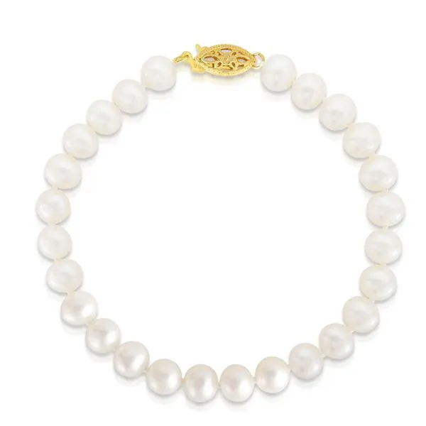 Yellow Gold 7-8 mm AAA+ Fresh Water Pearl Bracelet