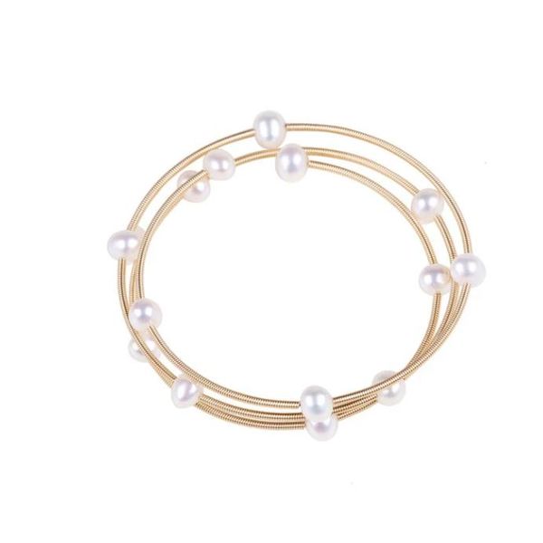 Metallic Coil And Cultured Freshwater Pearl Bracelet SVS Fine Jewelry Oceanside, NY