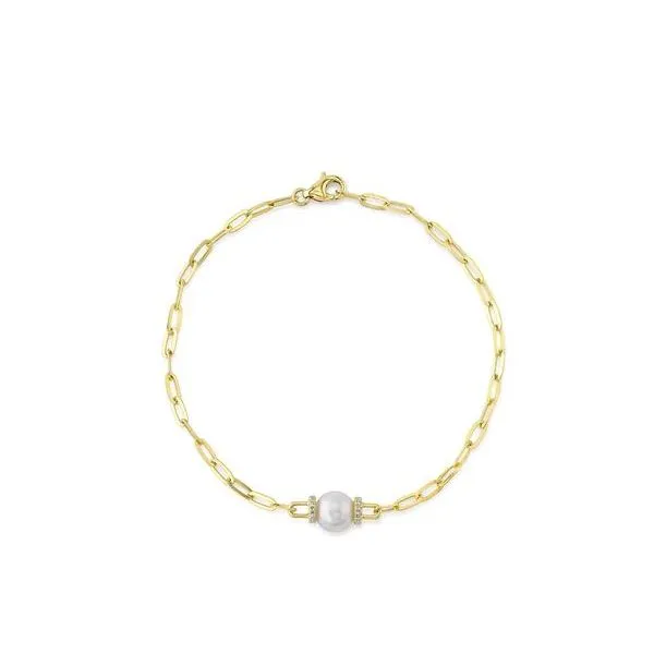 Shy Creation Yellow Gold, Diamond, & Pearl Bracelet SVS Fine Jewelry Oceanside, NY