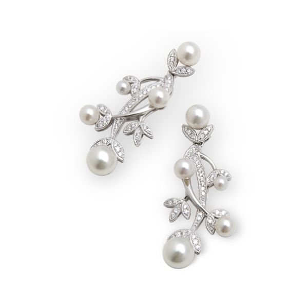 White Gold, Pearl, and Diamond Earrings SVS Fine Jewelry Oceanside, NY