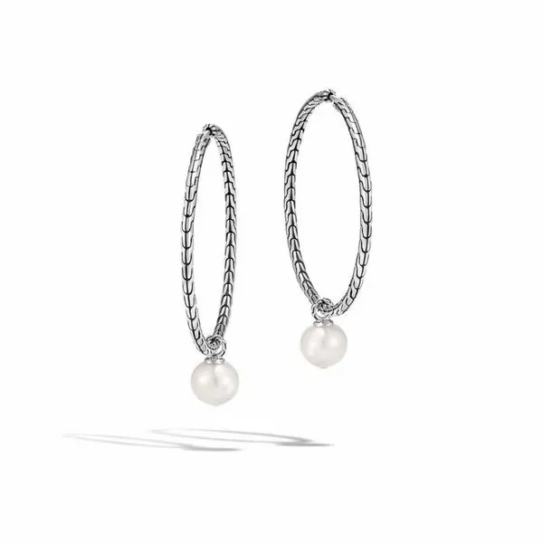 John Hardy Chain Collection Silver & Freshwater Pearl Hoops SVS Fine Jewelry Oceanside, NY