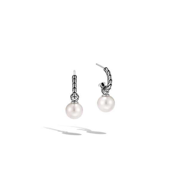 John Hardy Chain Collection Silver & Pearl Drop Earrings SVS Fine Jewelry Oceanside, NY