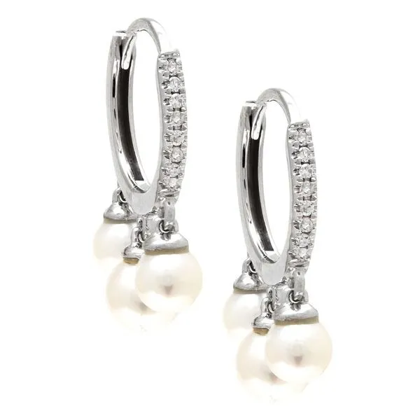 White Gold, Diamond, And Cultured Pearl Huggies SVS Fine Jewelry Oceanside, NY