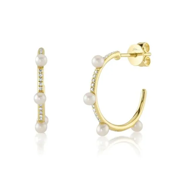Shy Creation Yellow Gold, Diamond, & Pearl Earrings SVS Fine Jewelry Oceanside, NY