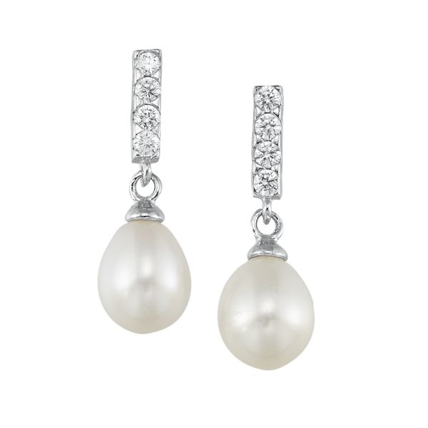 White Cultured Pearl Drop Earrings SVS Fine Jewelry Oceanside, NY