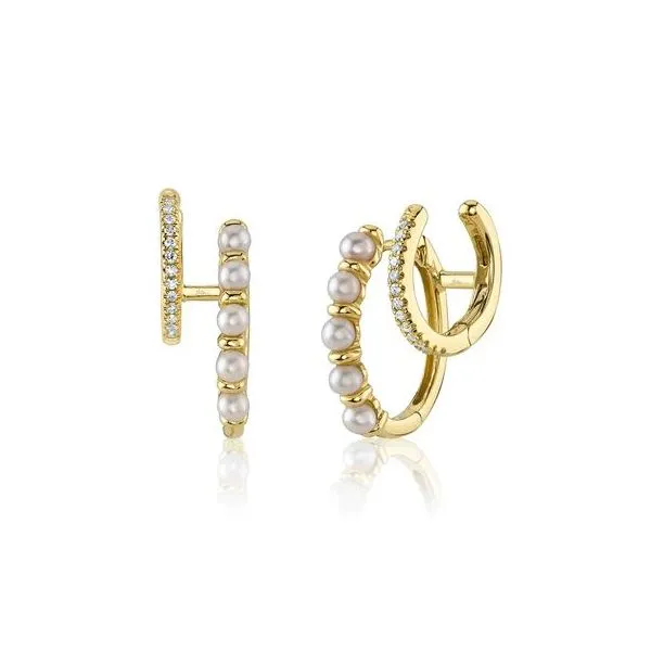 Shy Creation Yellow Gold, Diamond, & Pearl Earrings