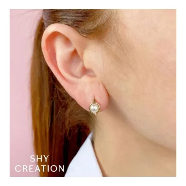 Shy Creation Yellow Gold & Pearl Huggie Earrings