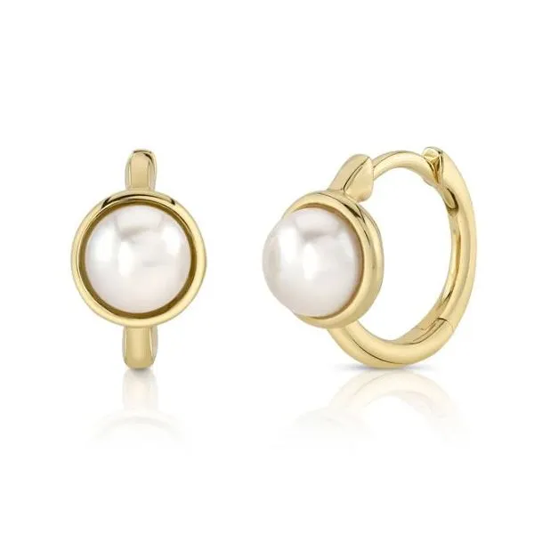 Shy Creation Yellow Gold & Pearl Huggie Earrings