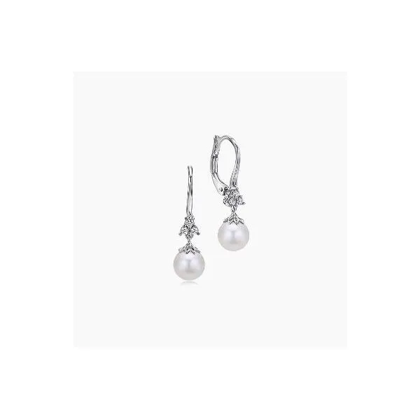 Gabriel & Co. Grace White Gold Pearl Diamond Earrings