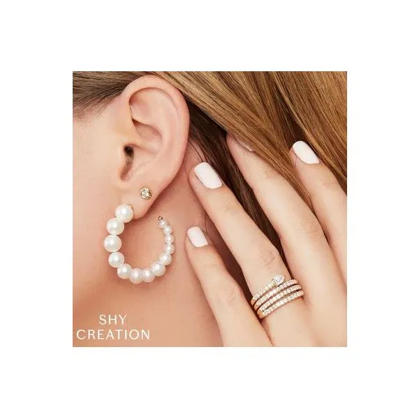 Shy Creation Yellow Gold Pearl Hoop Earrings