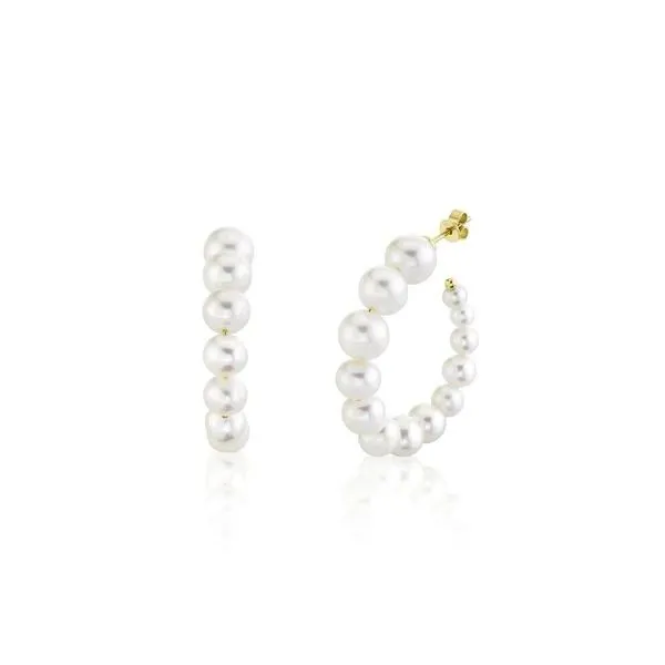 Shy Creation Yellow Gold Pearl Hoop Earrings