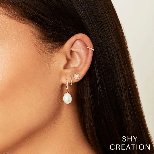 Shy Creation Yellow Gold, Diamond, & Pearl Earrings Image 2 SVS Fine Jewelry Oceanside, NY