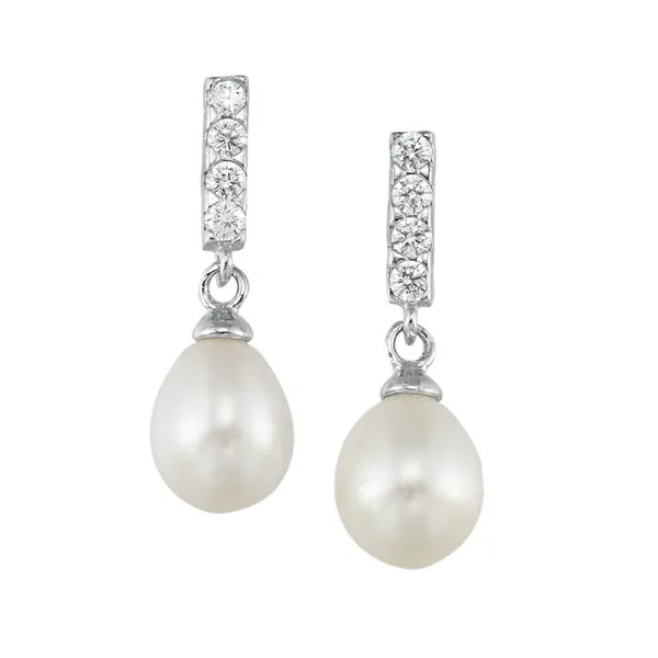 White Cultured Pearl Drop Earrings SVS Fine Jewelry Oceanside, NY