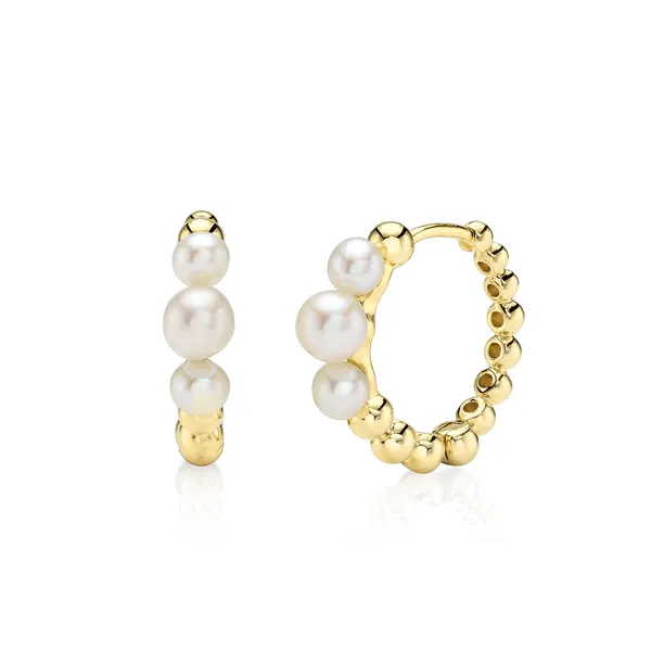 Shy Creation Yellow Gold Pearl Hoop Earrings SVS Fine Jewelry Oceanside, NY