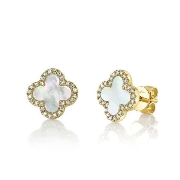 Shy Creation Yellow Gold Clover Earrings SVS Fine Jewelry Oceanside, NY