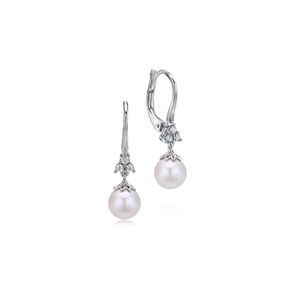 Gabriel & Co. Grace White Gold Pearl Diamond Earrings SVS Fine Jewelry Oceanside, NY