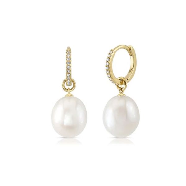 Shy Creation Yellow Gold, Diamond, & Pearl Earrings SVS Fine Jewelry Oceanside, NY