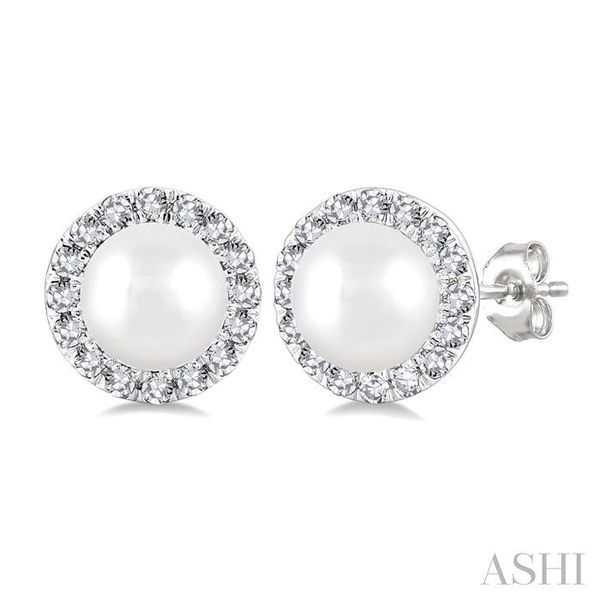 White Gold Pearl Halo Diamond Earrings SVS Fine Jewelry Oceanside, NY