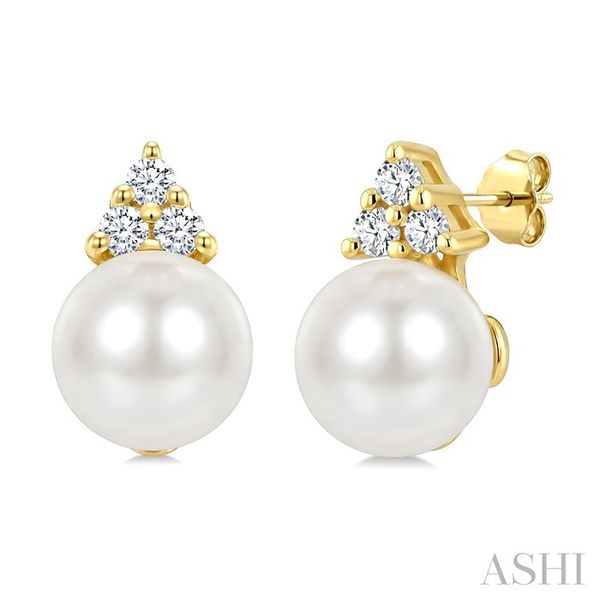 Yellow Gold Cultured Pearl & Diamond Earrings, 0.05Cttw SVS Fine Jewelry Oceanside, NY