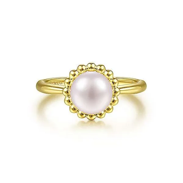 Gabriel & Co. Bujukan Yellow Gold Cultured Pearl Ring SVS Fine Jewelry Oceanside, NY