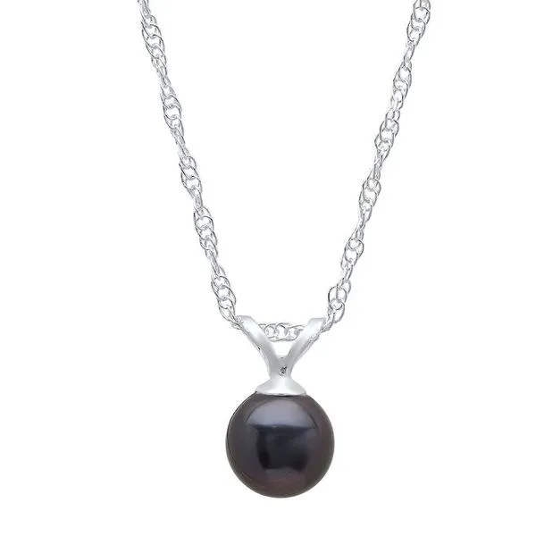 Sterling Silver and 6 mm Black Pearl on Silver Chain, 18