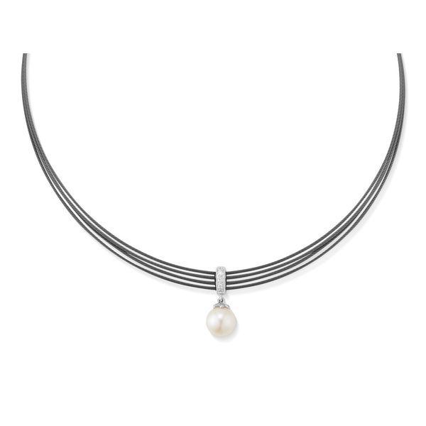 ALOR Black Cable, Pearl, & Diamond Necklace SVS Fine Jewelry Oceanside, NY