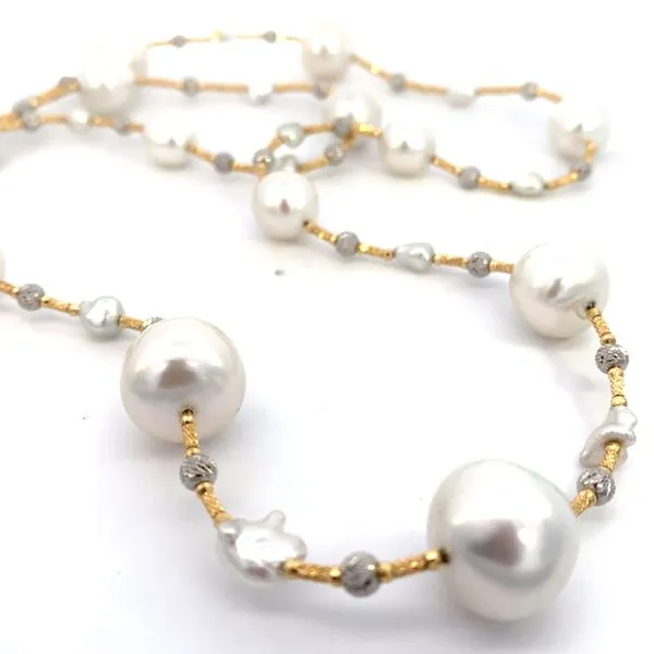 Yellow & White Gold Cultured Pearl Necklace, 32