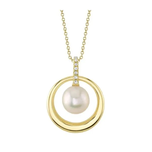 Effy Women's 14K 7mm Freshwater Pearl & Diamond Circle Pendant Necklace - Metallic - Necklaces