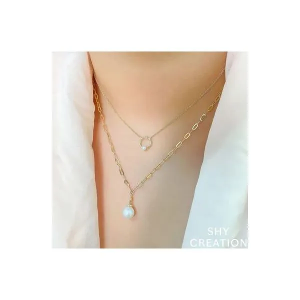 Shy Creation Yellow Gold, Diamond, & Pearl Necklace
