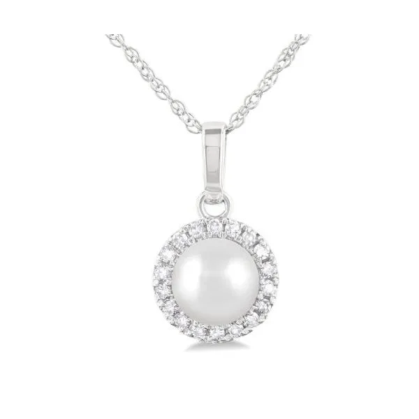 White Gold Cultured Pearl with Diamond Halo Pendant SVS Fine Jewelry Oceanside, NY