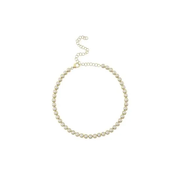 Shy Creation Yellow Gold Pearl Tennis Necklace