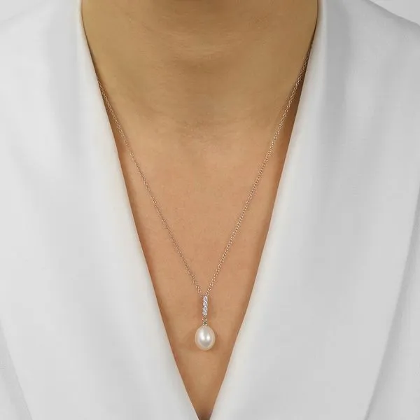 White Cultured Pearl Drop Necklace Image 2 SVS Fine Jewelry Oceanside, NY